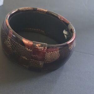 Bangle Bracelet Set Fabric Weave Goldtone & Browns Boho